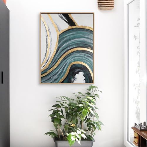 Handgemaltes Abstraktes Acryl-Gemälde auf Leinwand, Schleier der Wahrheit, 60x80 groß Schattenfugenrahmen Eiche Hell für Wohnzimmer Schlafzimmer, Büro, ein hochformat Wandbild als Leinwandbild