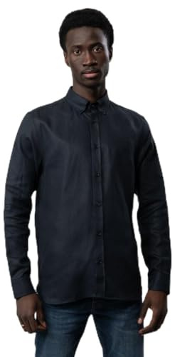 Ted Baker Ognon Mens Long Sleeve Cotton Lyocell Script Shirt Navy