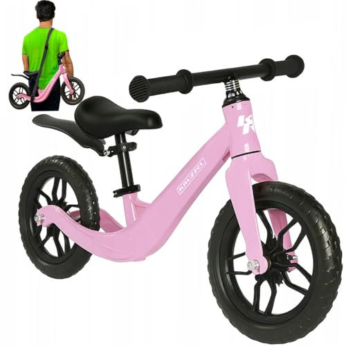 KRUZZEL Lauflernrad Kinder ab 2 Jahren – Ultraleichtes Magnesiumrahmen Fahrrad 12 Zoll Eva Räder mit Schultergurt – Höhenverstellbarer Sattel – Geschenkidee – Pink