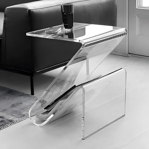 KEJIAWU Table d'appoint en Acrylique avec Rangement, Table Basse Transparente for Salon, Chambre, Petits Espaces,Porte-Revues(Clear)