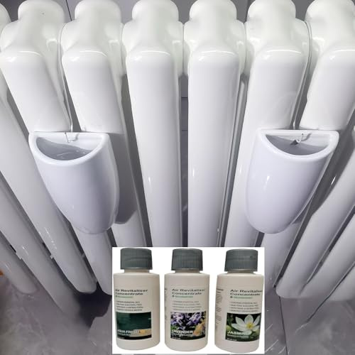 DWD® Air Humidifier Radiator Water Evaporator Ceramic Moisture Dry Air Pot Hanging Air Humidity Control Aroma Diffuser Set of 4 Conical White With 3 pack Air Revitalize Essential Microbe Shield Oils