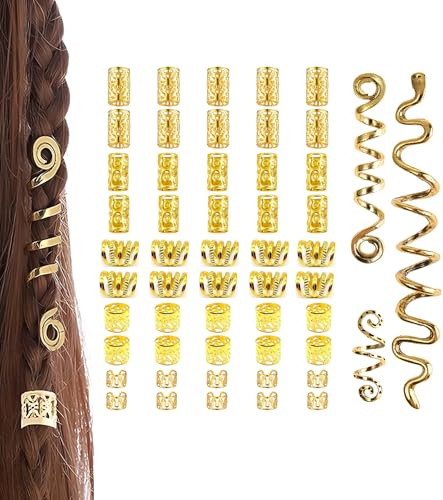 Vavious Piratenschmuck, goldenes Haar-Manschetten-Set für Damen, exquisiter Loc Haarschmuck für Zöpfe, Dreadlocks, Halloween, Pirat, Metall, geflochtene Clips, Ringe, Dekoration