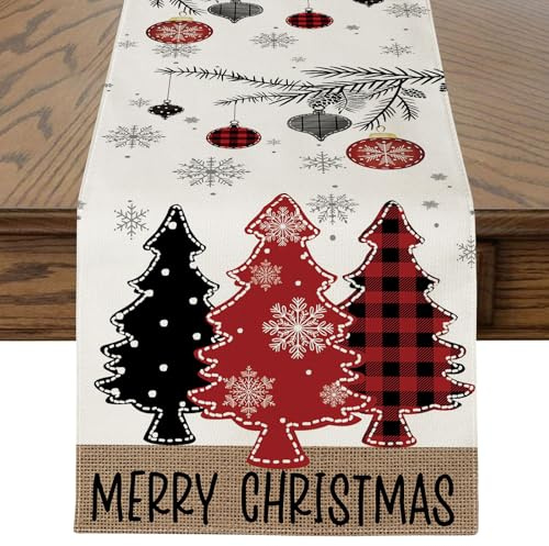 JOTOM Weihnachten Tischläufer, Keks Weihnachtsbäume Tischläufer Küche Esstisch Dekoration für Party Wohnzimmer Esszimmer Garten, Innen & Außen Weihnachtstischdecke Weihnachtsdeko (40 x 180 cm, Rot)