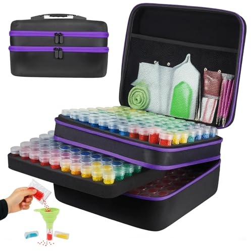 GREENSAPPIRE Diamond Painting Storage Crystal Art Kits Diamond Art Kits Storage Case with 240 Bottles, 282pcs Diamond Art Accessories&Tools Diamond Painting Storage Organizer with Pens Trays & Labels
