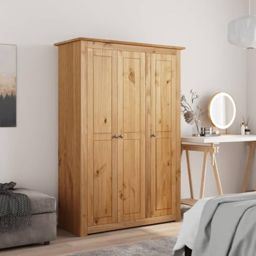 Refined Dielenschrank Garderobenschrank Schlafzimmerschrank Schrank Holzschrank Kleiderschrank 3-Türig 118×50×171,5 cm Kiefer Panama Serie