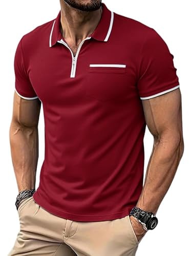 Runcati Herren Poloshirt Kurzarm Sommer Golf T-Shirt Einfarbig Slim Fit Polohemd Männer Casual Tennis Sport Shirt Basic Freizeit Poloshirts mit Reißverschluss