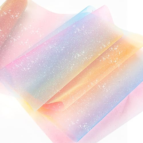 COMOOKA Einschulung Tischläufer Regenbogen Glitzer Tüll Pastell 30cm x 9m | Regenbogen Tüll für Schultüte Stoff Mädchen, Tischläufer für Einschulung, Kindergeburtstag, DIY Projekte & Märchenpartys