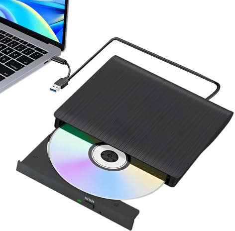 Lector CD DVD Externo USB 3.0 y Tipo C, Grabadora DVD Externa Portátil