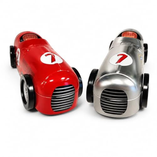 Vintage Racing Car Biscuit Tin with Scottish Shortbread Biscuits 90g Each Gift Tin (2, Both (Silver & Red))