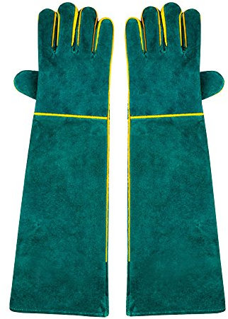 Nuzamas 1 paire de gants de soudure, 58 cm Longueur de l'épaule Split Vachette, doublé en mousse, Rouge Long pour MIG, TIG Soudeurs, BBQ, jardinage, Réchaud, cheminée