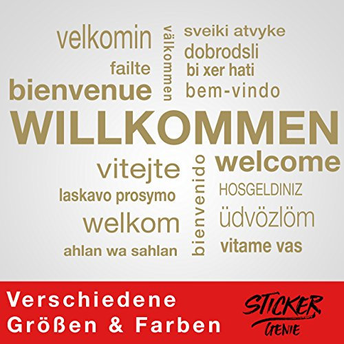 HERZLICH WILLKOMMEN Wandtattoo Sticker Aufkleber Wandaufkleber wiederablösbar (50cm (B) x 35cm (H), Gold)