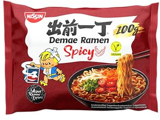 Nissin Demae Ramen – Spicy, 10er Pack, Instant-Nudeln japanischer Art, mit Cayennepfeffer & asiatischen Gewürzen, schnell & einfach zubereitet, asiatisches Essen (10 x 100 g)