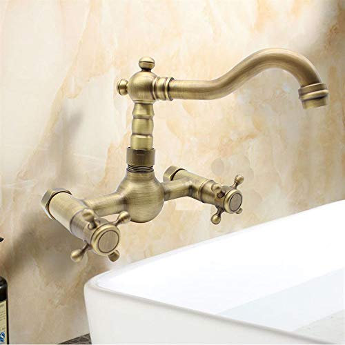 Retro Messing Wandmontage Spültischarmatur Antik Nostalgie Bad Wasserhahn Dusche Armatur Zwei Griffe