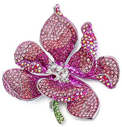 EVER FAITH Spilla Gioiello, Cristallo Austriaco Nuziale Orchidea Fiore Petalo Rosa Argento-Fondo
