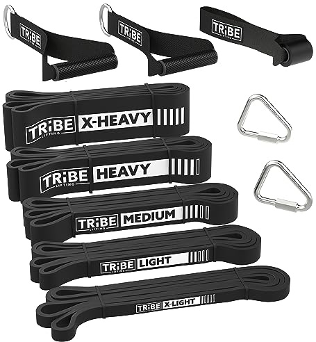 Tribe Lifting Klimmzugbänder aus Stoff, 4er-Pack | Unterstützung Übung Widerstandsbänder für Heim-Fitness, Crossfit, Stretching, Krafttraining | 101,6 x 2,5 cm (101,6 x 2,5 cm, 4er-Pack)