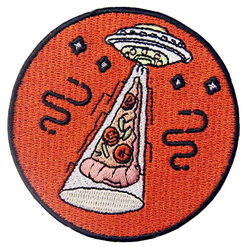 ZEGIN Aufnäher, bestickt, Design: X - Dateien UFO Pizza, 7,5 x 7,5 cm, Quadratisch, 1 Stück, Patch