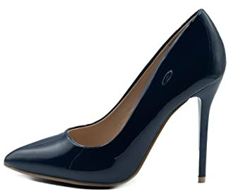 Womens High Heel Pointed Toe Pumps Smart Office Work Courts Shoes Ladies Pumps Party Prom Wedding Bridal Occasion Heeled Court Stiletto Heels Shoes Size Navy Blue Patent