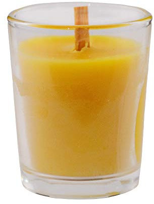 Bienenwachskerze im Glas mit Holzdocht