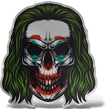 Erreinge® Adesivo Argento 10 cm Joker Teschio Sticker stampato per Auto Moto Parete Paraurti Computer Portatile Bagagli Biciclette