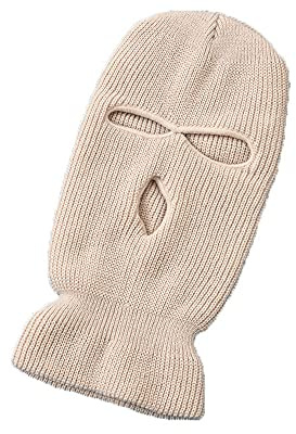 MSW 3-Loch Skimaske Wolle Strickmütze Winter Warm Outdoor Radfahren Winddicht Maske Sturmhaube, beige, M