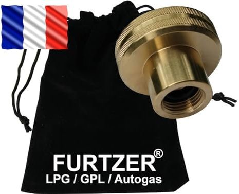 LPG GPL Autogas Tankadapter DISH Gasflaschen Propangas kurz Adapter mit Stoffbeutel by Furtzer® Perfekt für Gasflaschen Frankreich!