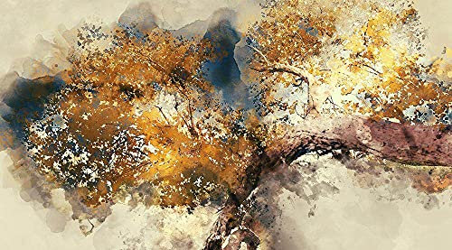 MWMG Ölbilder Auf Leinwand Handgemalt,Kreative Braune Bäume Mit Gelben Blättern Botanische Textur Große Ölgemälde Kunst Moderne Abstrakte Kunst Leinwand Wandkunst Gemälde Wohnzimmer Schlafzimmer W