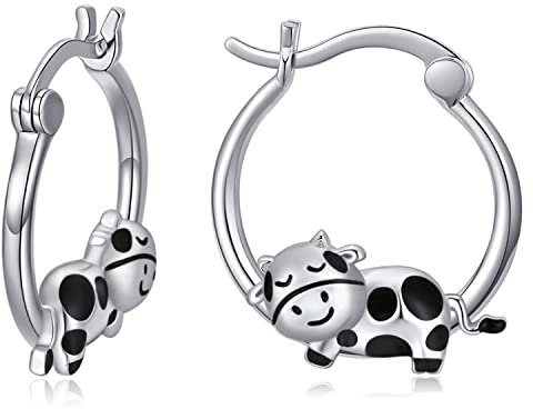 Frauen Creolen 925 Sterling Silber Kuh Ohrringe Schöne Kuh Creolen Bauernhof Tier Modeschmuck für Frauen Mama Tochter Frau…