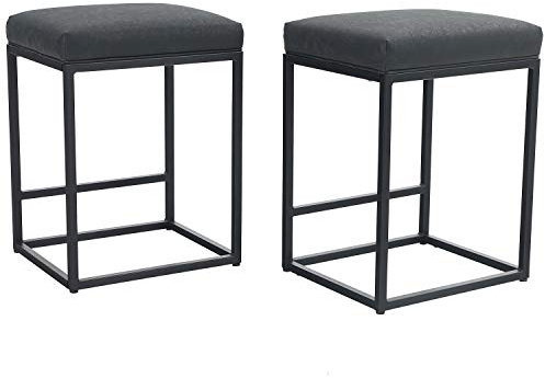 PHIVILLA 2er- Barhocker Barstühle mit Fußstütze, Küchenstühle PU-Leder, Rückenloser Hocker, Tresenhocker, Bistrohocker, für Innen Außen Esszimmer Hausbar Kaffee Stühle, Klein (Schwarz)