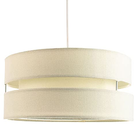 Contemporary Quality Cream Linen Fabric Triple Tier Ceiling Pendant Lamp Shade | 60w Maximum | Designer Style | 35cm Diameter by Happy Homewares