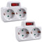 EXTRASTAR 2 en 1 Adaptador con Interruptor y 2 Enchufes Schuko, hasta Carge 3680W, 250V, 16A, Blanco, Adaptador de Regleta, 2 pcs
