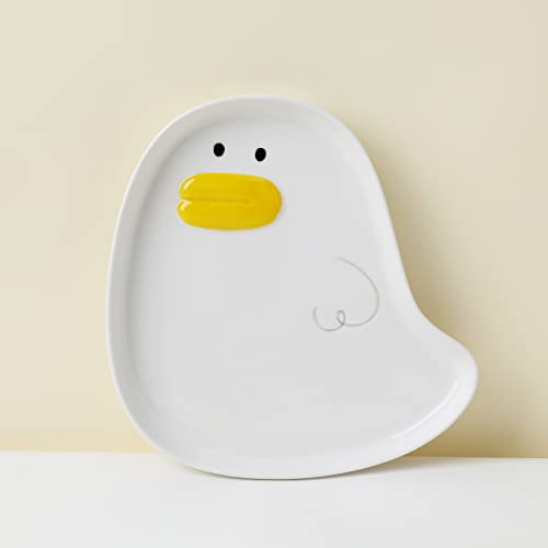 Ceramic Plate Cute Big-billed duck plate for Desserts, Salads, Fruits, Steaks, Pasta Ceramic Breakfast Plate Microwave, Oven and Dishwasher Safe Best Choice for Gifts 8.2in