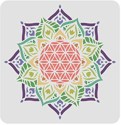 FINGERINSPIRE Blume des Lebens Schablone 30x30cm Mubarak Ramadan Dekor Wiederverwendbare Mandala Blume Malschablone Heilige Geometrie Schablone zum Malen auf Wand, Boden, Möbel und Papier