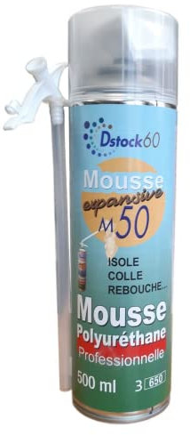 DSTOCK60-1 mousse expansive Manuelle - 500 ml - Mousse polyuréthane professionnelle manuelle - Isole, colle et rebouche - Extérieur et intérieur