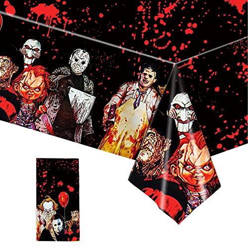 YAAVAAW Halloween Tischdecke für Rechtecktisch Tisch, 130x220cm Halloween Einwegtischdecke Horror Film Charakter Tischdecke für Halloween Scream Party Supplies Tischdekorationen