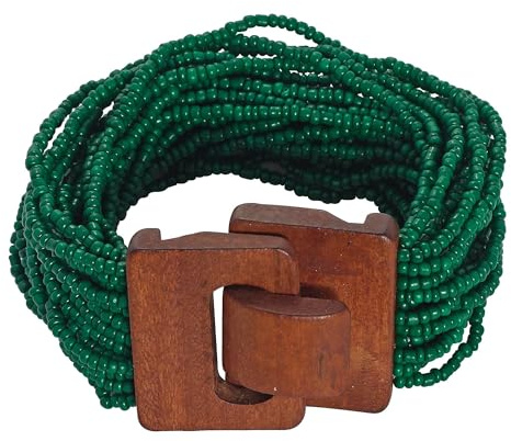 Coiris Mehrschichtige Rocailles-Perlen breiter Armreif Strang-Armband für Frauen (BR1167), Legierung, BR1167-Fuchsia, BR-1029 (Dunkelgrün)