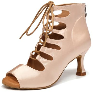 RUYBOZRY Stivali da Ballo Latino Americano Donna con Punta Aperta con Tacco Scarpe Ballo Tango da Salon,YCL456-Rosa-7.5,EU39