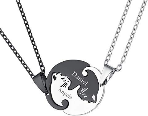 U7 Yin Yang Cat Pendant Necklace 2 Pieces Matching Necklaces For Women Men Best Friend Jewellery