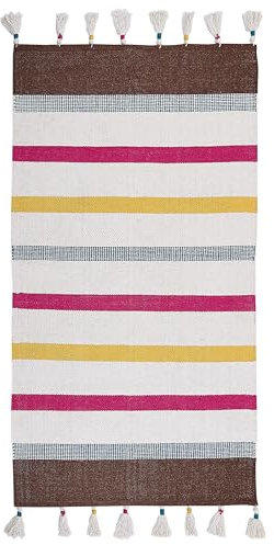 Beliani Teppich Baumwolle bunt gestreiftes Muster 80 x 150 cm mit Fransen Hisarli