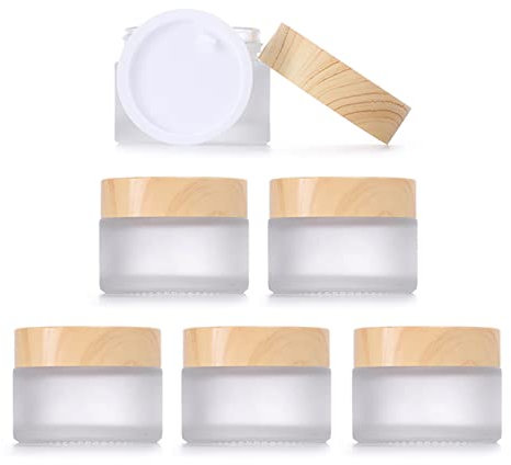 6 Pièces 30 ML Petit Pot en Verre Givré Avec Couvercle en Bois - Haute Qualité Contenant Cosmétique Vide Pour Crèmes Fait Maison, Lotion