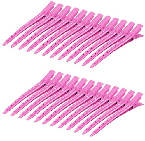 Bantoye Lot de 24 pinces crocodiles en métal antirouille avec trous pour coiffure, coloration des cheveux, 8,5 cm, rouge rose