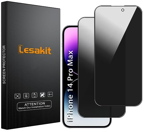 Lesakit 2 Stück Sichtschutz für iPhone 14 Pro Max 6,7 Zoll, Anti-Spy Panzer Schutz Glas Folie Schutzfolie, 9H Härte Blasenfrei Einfache Installation
