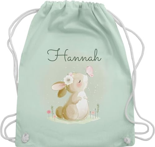 Turnbeutel Rucksack - Süßer Hase mit Name personalisiert I Hasen Geschenk Bunny I Rabbit I Kaninchen - Unisize - Pastell Grün - mädchen personalisierter beutel kinder hasenmotiv ostern
