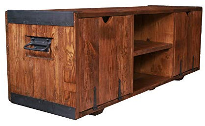 Emdivayn Armadio televisivo fatto di legno massiccio, mobile TV con ripiani e porte in stile rustico