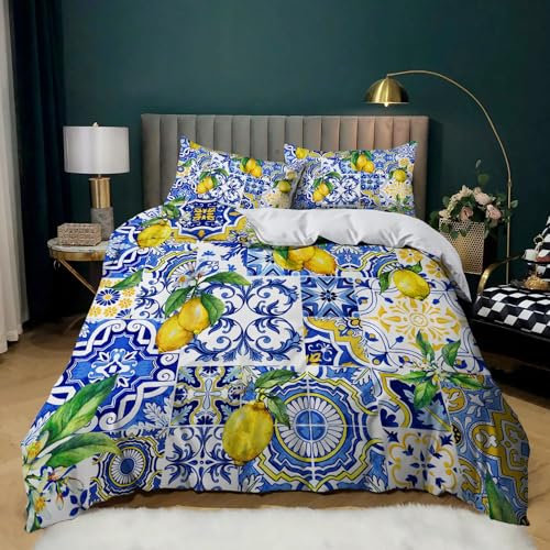 XCQHZYQ Bettbezug 135 x 200 cm Zitrone Bettwäsche-Sets Mikrofaser Weiche Bettwäsche für Jugendliche Kinder Einzelbett Modern Schlafzimmer Dekor Bettbezug