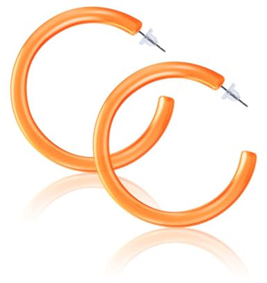 Neon Ohrringe Damen Creolen 80er Jahre Ohrringe Vintage Bunte Neon Ohrstecker Mädchen Kunststoff Earrings Acryl Neon Große Creolen für 70er 80er 90er Party Kostümschmuck (Orange)