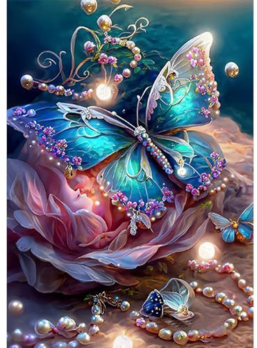 DAERLE DIY Rosa Schmetterling Diamond Painting Erwachsene Kinder, Diamant Painting Bilder Juwelen, 5D Diamant Kunst Diamant Malerei Set Cross Stickerei Malerei Kits für Heimdekor 30x40cm