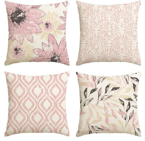 Artoid Mode Rosa Retro Gänseblümchen Frühling Kissenbezüge 4er Set, 45x45 cm Saisonnal Zierkissenbezug Cushion Cover Couch Wohnzimmer Deko