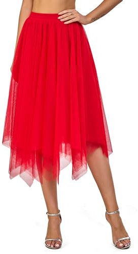 Tanzdunsje Gonna Tulle da Donna e Bambina Lunga Elastica - Bianco, Nero, Rosa Irregolare per Costumi di Carnevale e Halloween