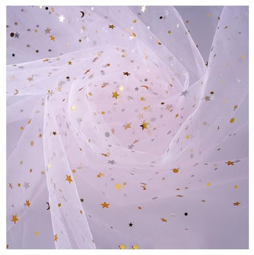 Hrlace Tissu en tulle à paillettes - 1 m large - 1 m large - Motif étoiles, lune et paillettes - Pour bricolage, couture, vêtements, tutu, jupes, mariage, fête, décoration - Rose clair - 100 x