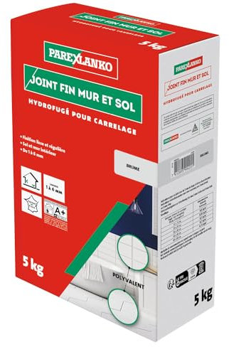 PAREXLANKO - Joint Fin Mur et Sol - Brume - Joint en Poudre Hydrofugé pour Carrelage (1 à 6 mm) - Intérieur - Adapté aux Pièces Humides - 5 kg